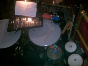 the percussion setup in the pit at Page